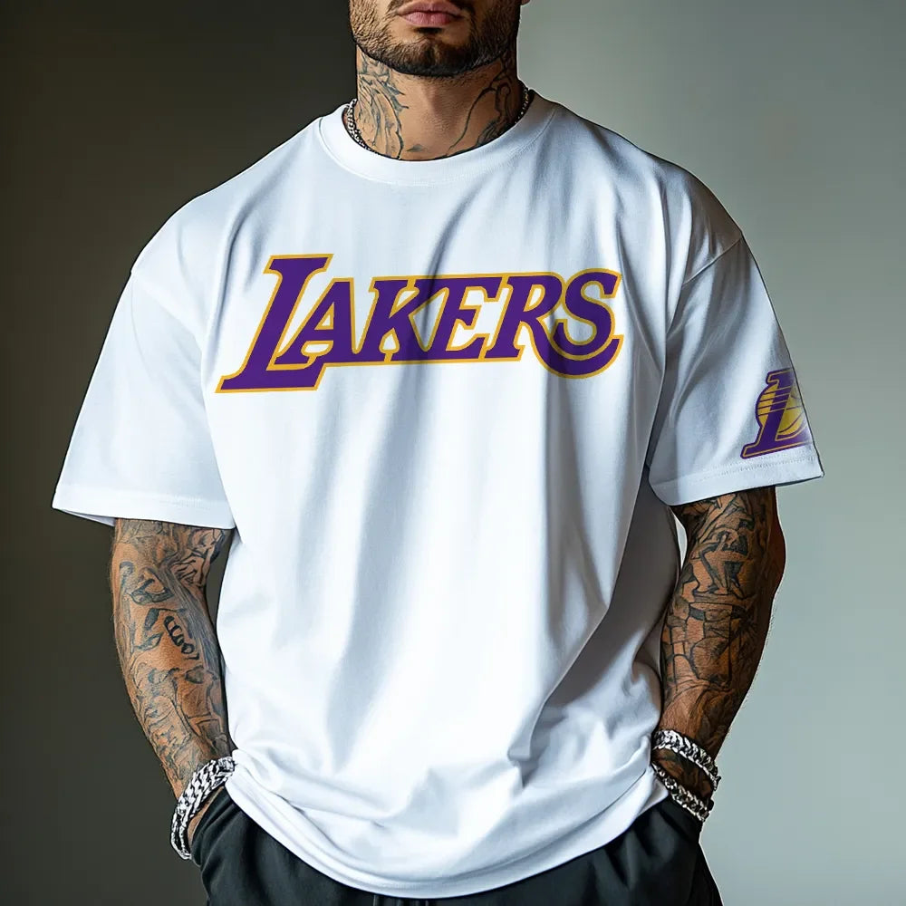 Los Angeles Lakers pure cotton T shirt trendy stylish streetwear men fitness muscle white casual tee shirt