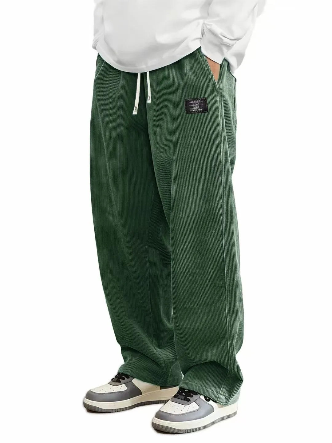 Men'S Corduroy Straight Leg Pants with Drawstring Waist, Pockets, and Logo Design - Stretchy, Casual Fit for Everyday Wear