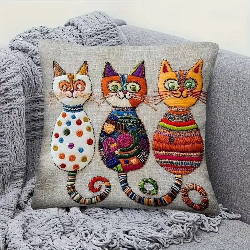 VIKAMA Warm and Cute Cartoon Cat Home Pillow Cover Cushion Cover Soft Sofa Bedhead Comfortable Reading Corner Home Decoration
