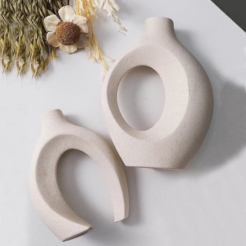 European Style White Plastic Vase Set Simple Creative Home Decor for Living Room Entryway TV Cabinet